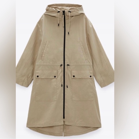 ZARA HOODED PARKA WITH DRAW STRING WAIST - Picture 2 of 7